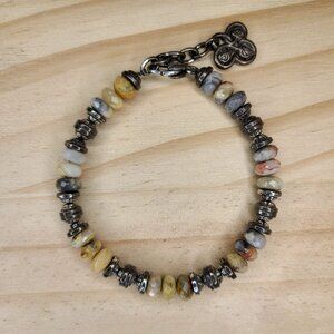 Vtg Sterling Silver Crazylace Agate Faceted Beaded Bracelet 7-7.75"